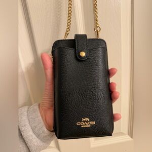 Coach Black Phone Crossbody with Gold Chain